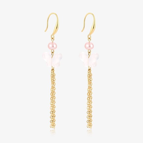 Butterfly white Jade & Fresh Water Pearl Earrings - Picture 2 of 2